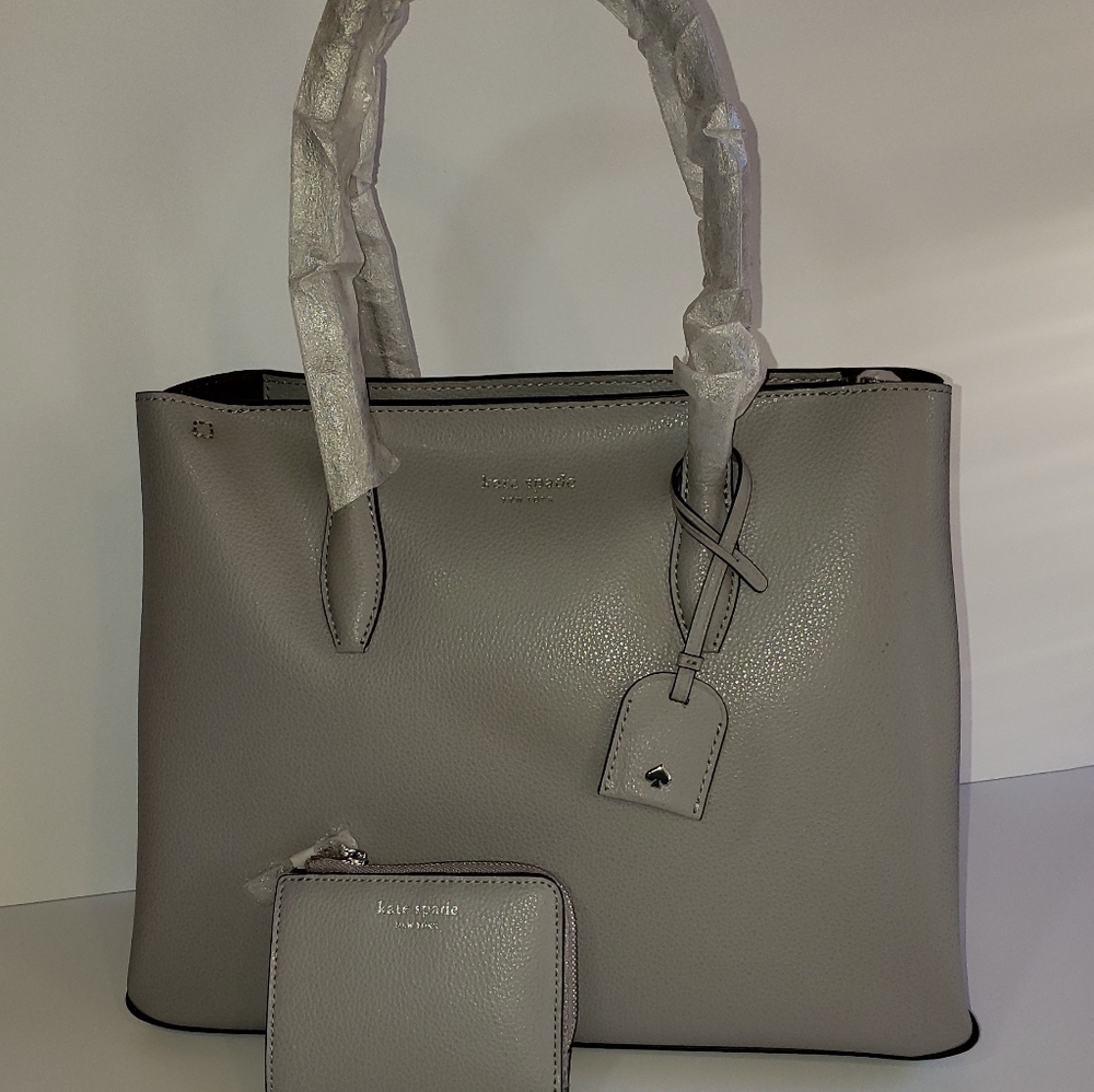 Kate Spade Eva Medium Satchel & Zip Wallet Gray Set